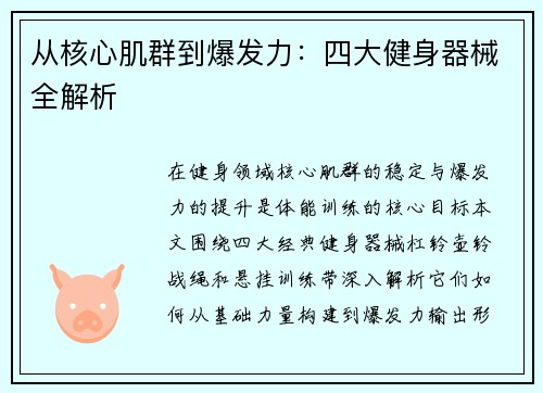 从核心肌群到爆发力：四大健身器械全解析