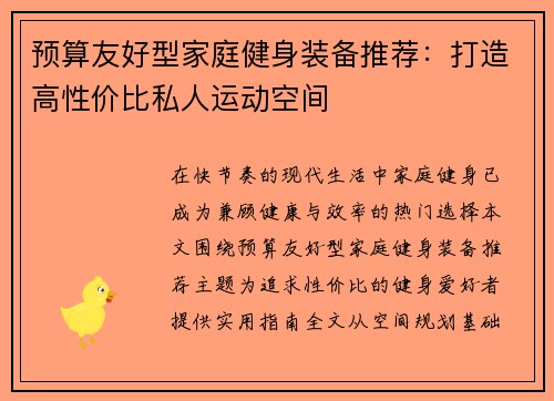 预算友好型家庭健身装备推荐：打造高性价比私人运动空间
